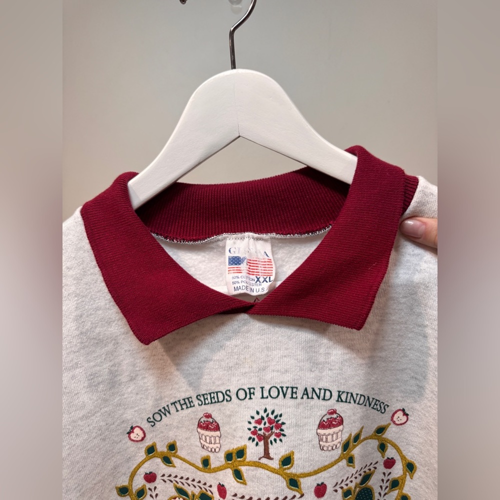 Vintage Graphic International Heart Sweatshirt Made USA Cottagecore Folk Art - Picture 5 of 6